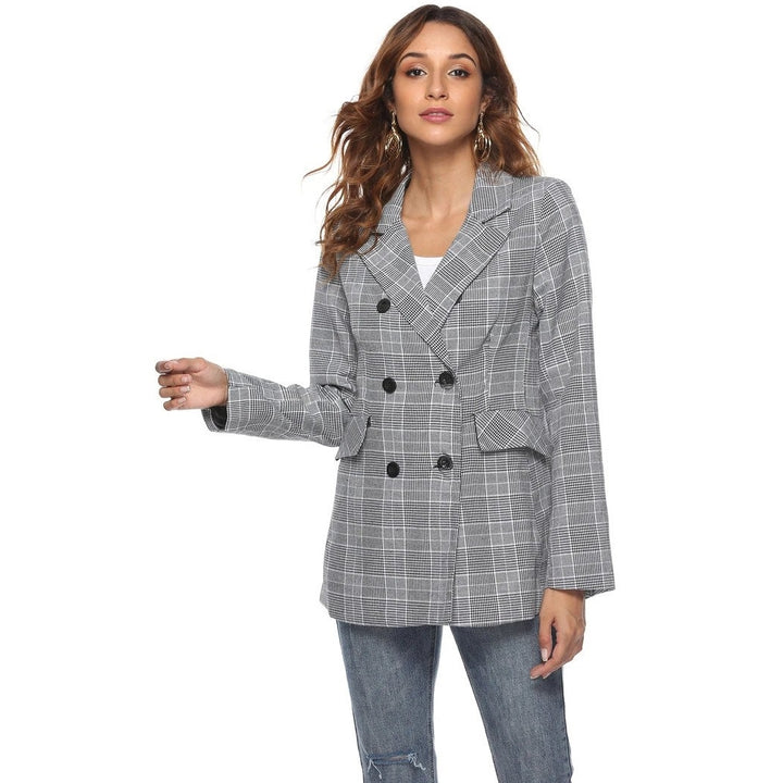 Blazer Feminino Xadrez Urbano Cinza