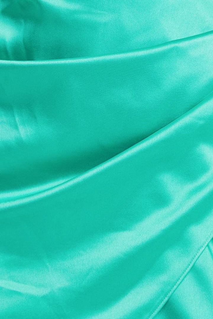 Vestido Drapeado Manga Longa Cetim