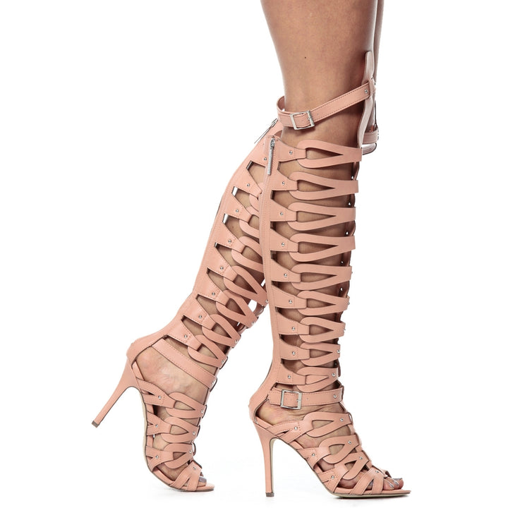 Sandália Gladiadora Cano Longo Com Rebites