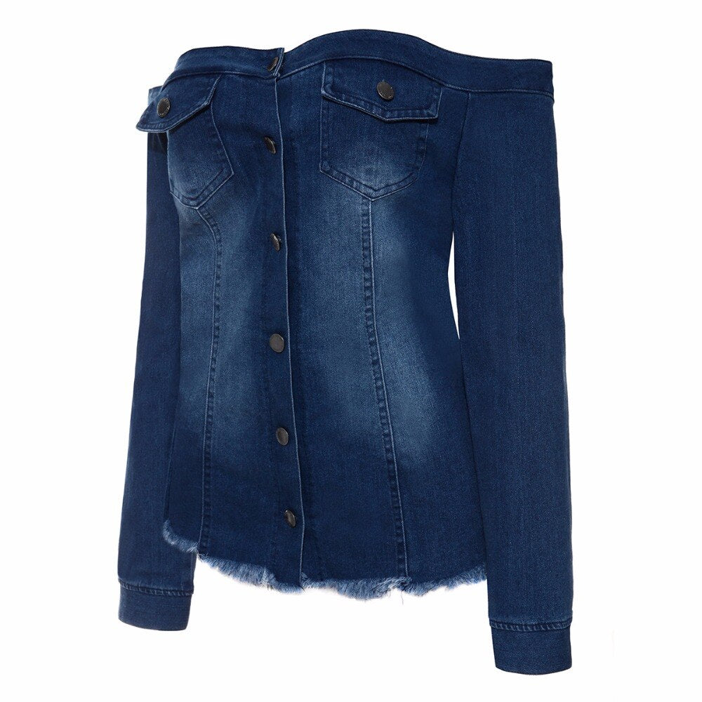 Blusa Jeans Ombro a Ombro