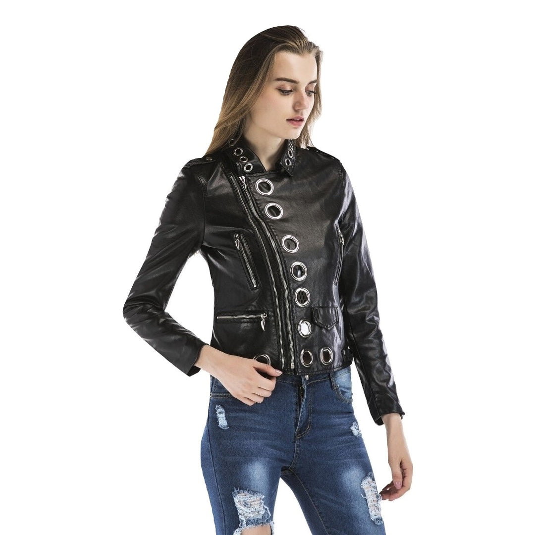 Jaqueta de Couro Com Ilhoses Preta