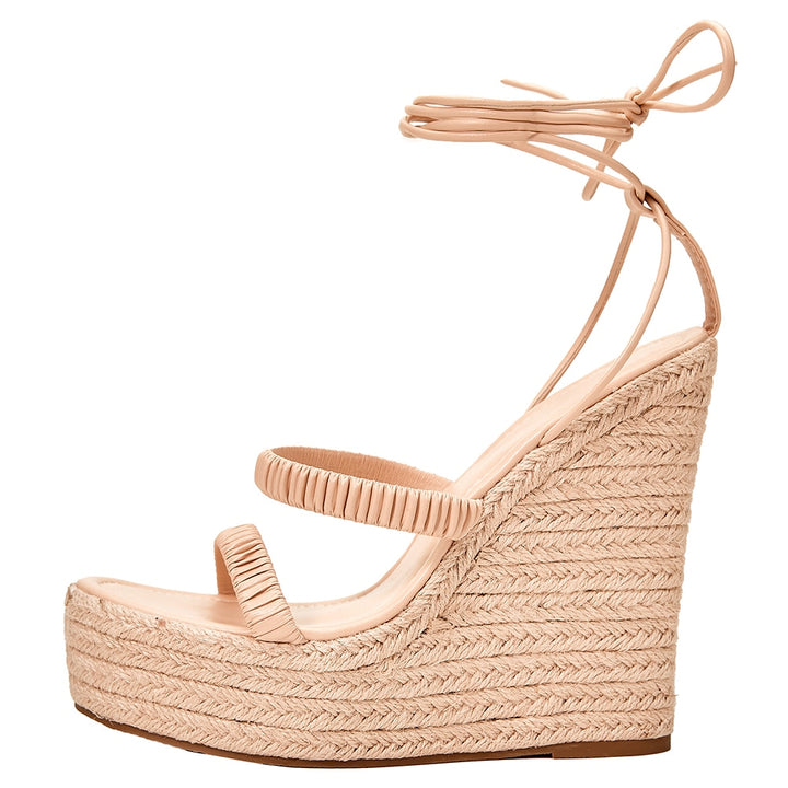 Sandália Espadrille Salto Alto Bege