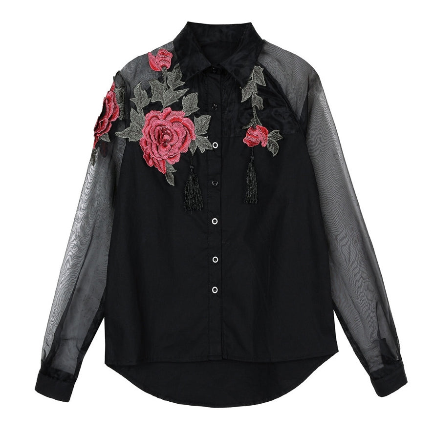 Camisa Feminina de Seda Floral