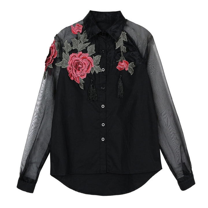 Camisa Feminina de Seda Floral