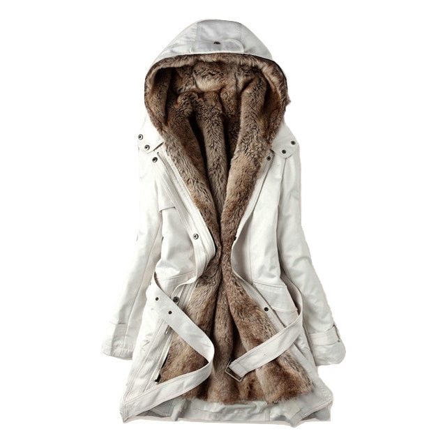 Parka Feminina Com Capuz e Forro de Pelos