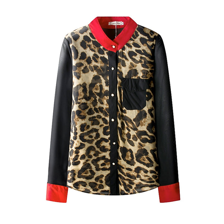 Camisa Chiffon Detalhe Leopardo