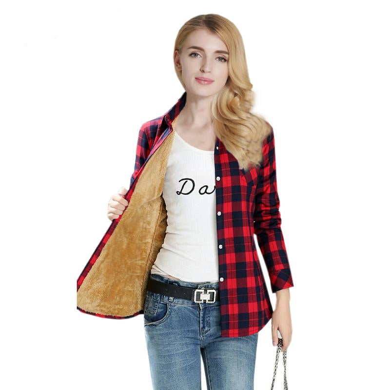 Casaco Feminino Xadrez Com Forro de Pelos