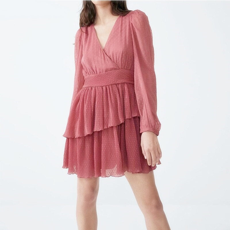 Vestido Curto Transpassado Babados