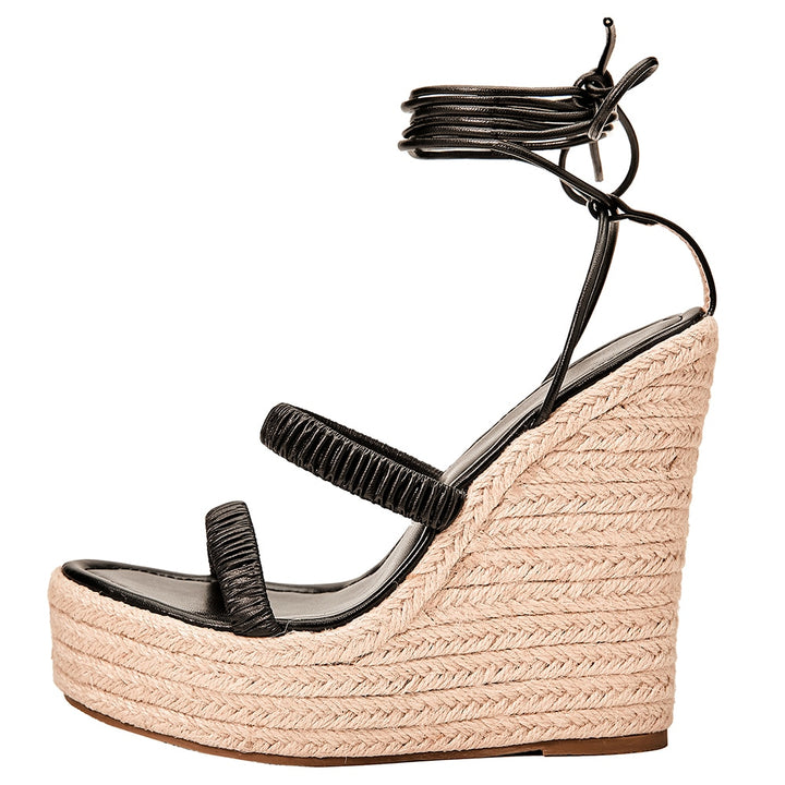 Sandália Espadrille Salto Alto Preto