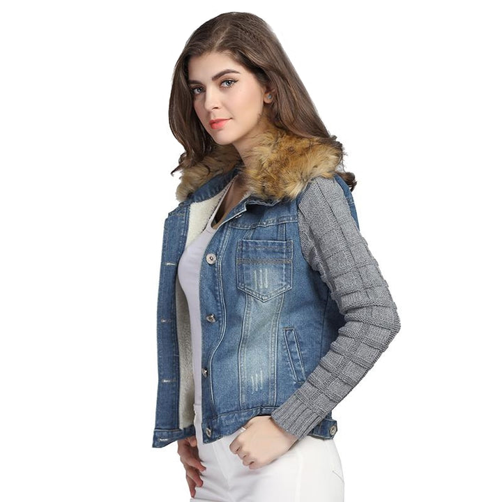 Jaqueta Jeans Feminina Com Forro de Pelos