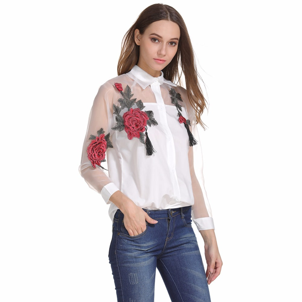Camisa Feminina de Seda Floral