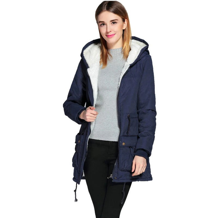 Parka Feminina Azul Forrada Com Capuz