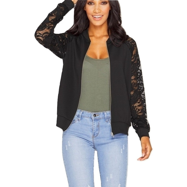 Jaqueta Bomber Manga Rendada Preta