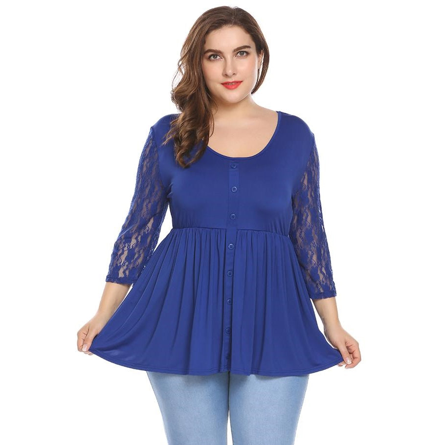 Blusa Plus Size Manga Renda