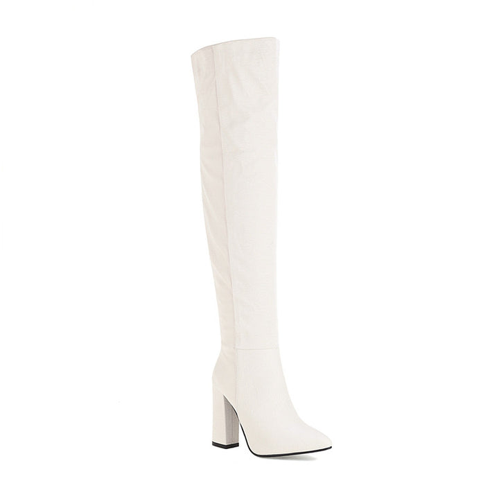 Bota Over The Knee Salto Bloco Bico Fino Nude - Poderosa