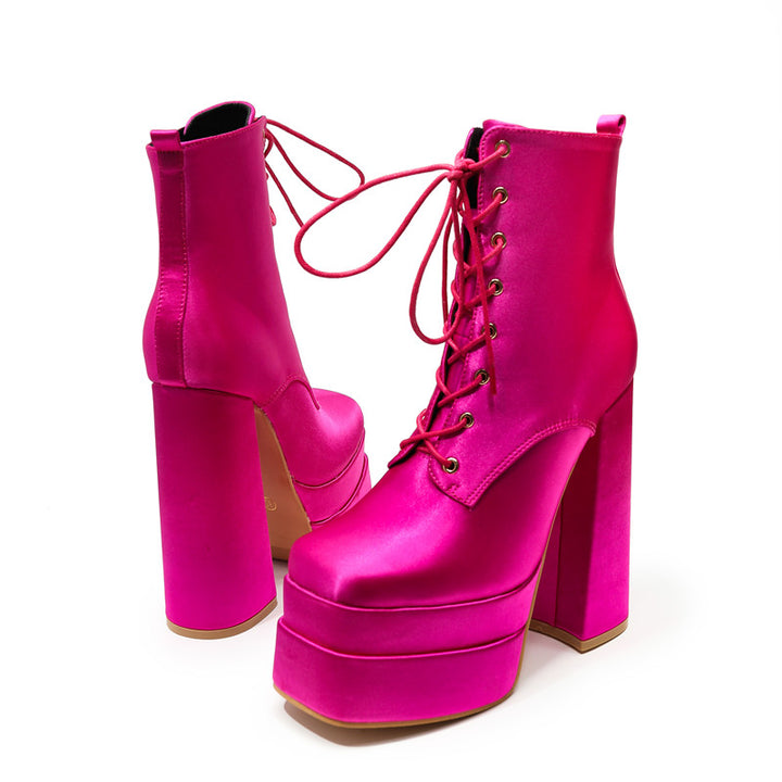Bota Plataforma Glam Cetim Pink