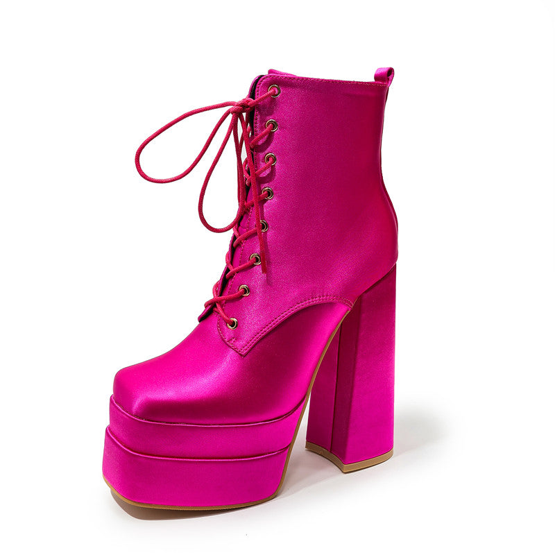 Bota Plataforma Glam Cetim Pink