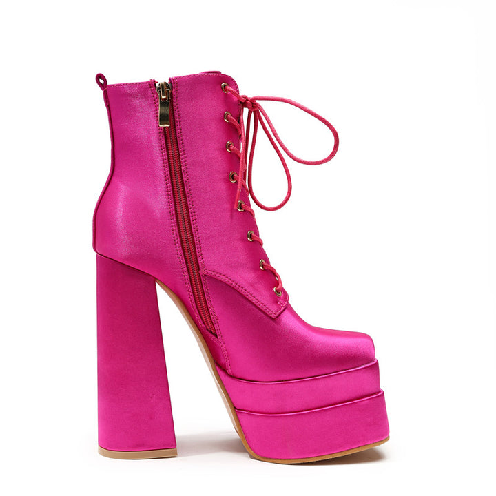 Bota Plataforma Glam Cetim Pink