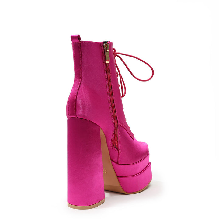 Bota Plataforma Glam Cetim Pink