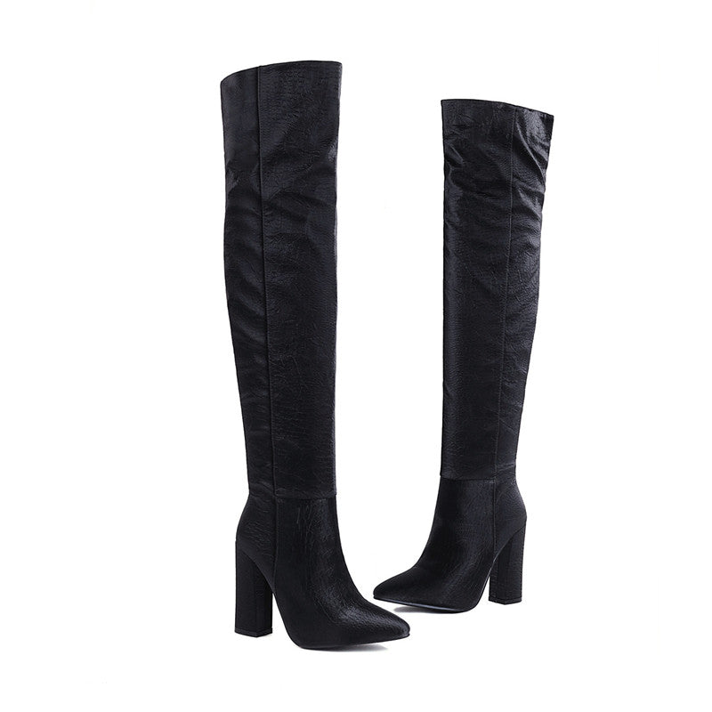 Bota Over The Knee Salto Bloco Bico Fino