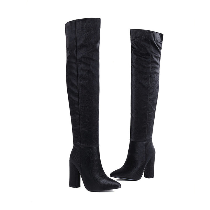 Bota Over The Knee Salto Bloco Bico Fino