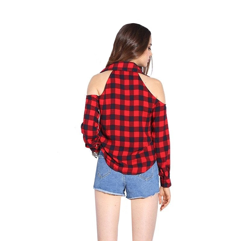 Camisa Open Shoulder Xadrez