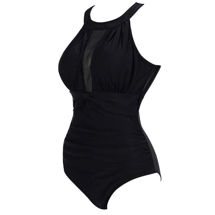 Maiô Body Decote Tule Preto Plus Size