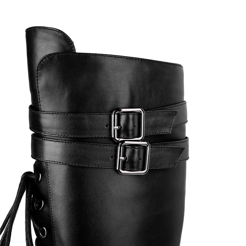 Bota Cano Longo Couro Com Amarração