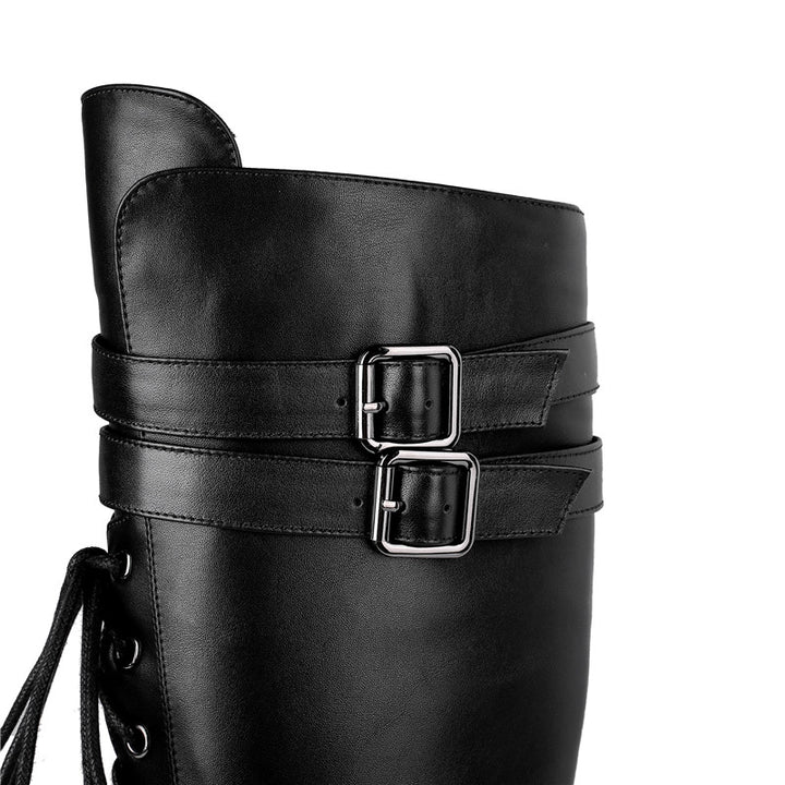 Bota Cano Longo Couro Com Amarração