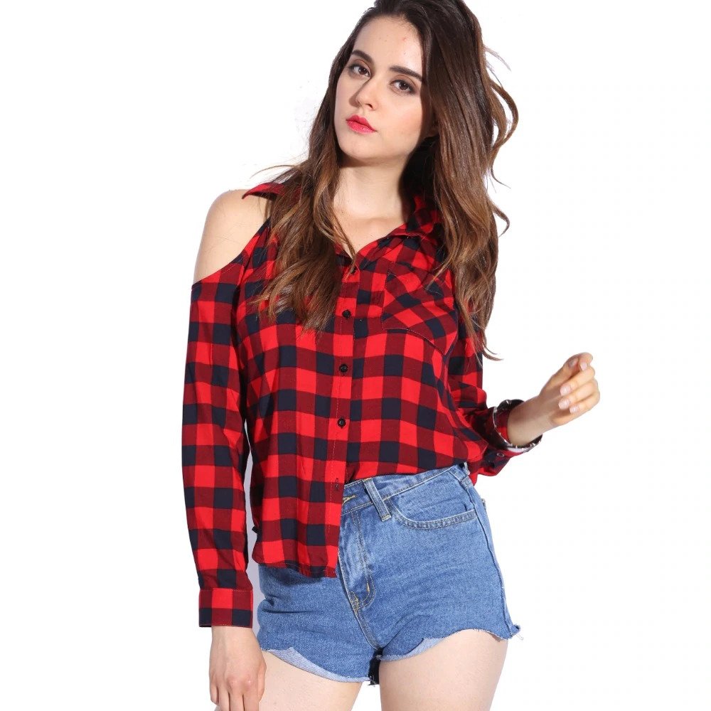 Camisa Open Shoulder Xadrez