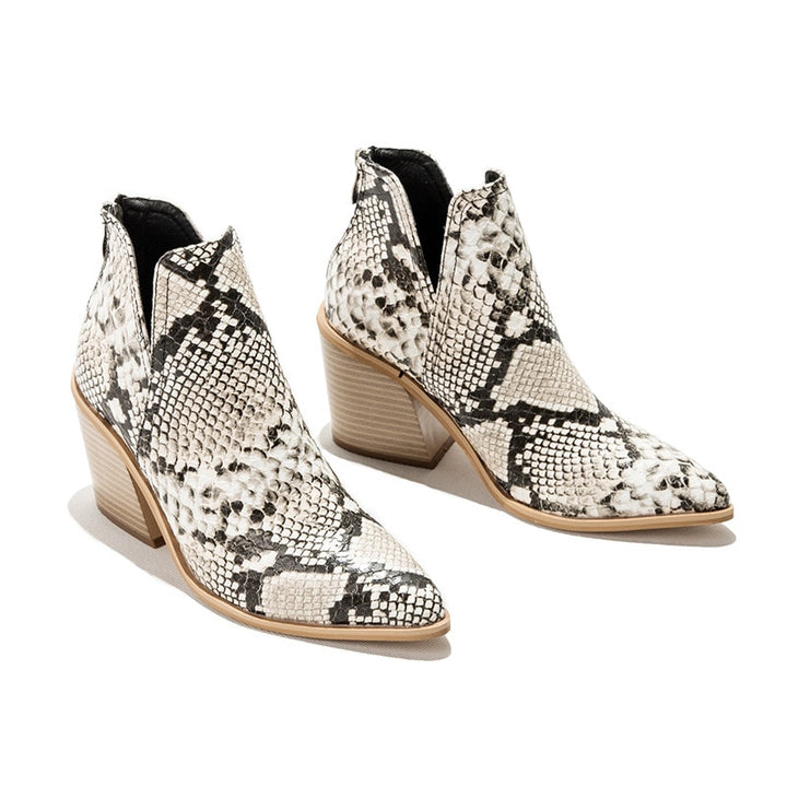 Ankle Boot Snake Com Salto Bloco