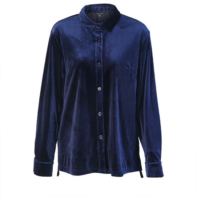 Camisa Feminina Veludo Azul Marinho