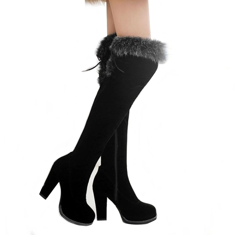 Bota Over The Knee Salto Alto Com Pelos