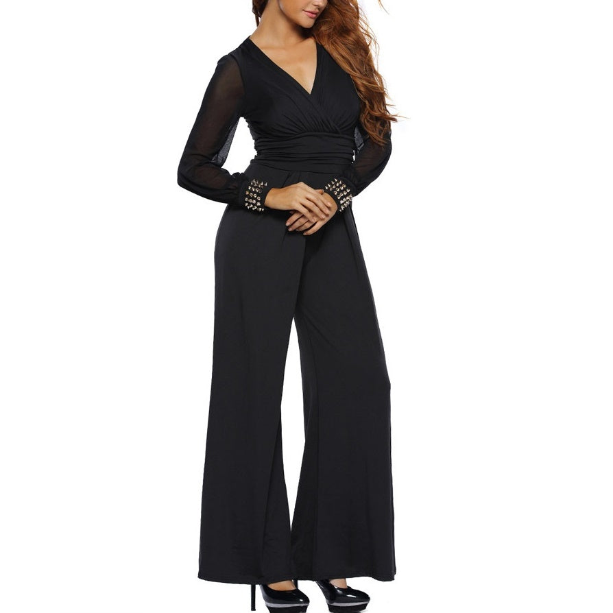 Macacão Pantalona Manga Tule