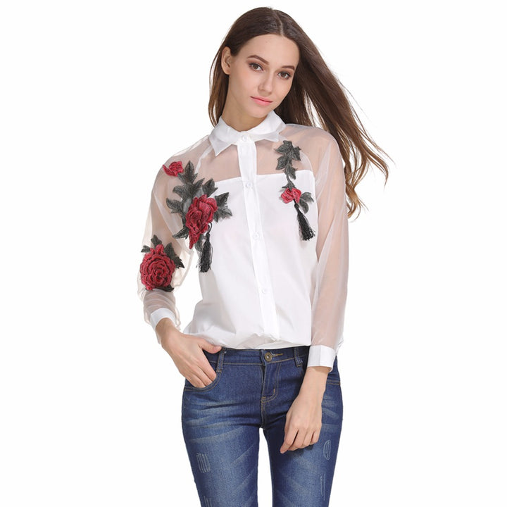 Camisa Feminina de Seda Floral
