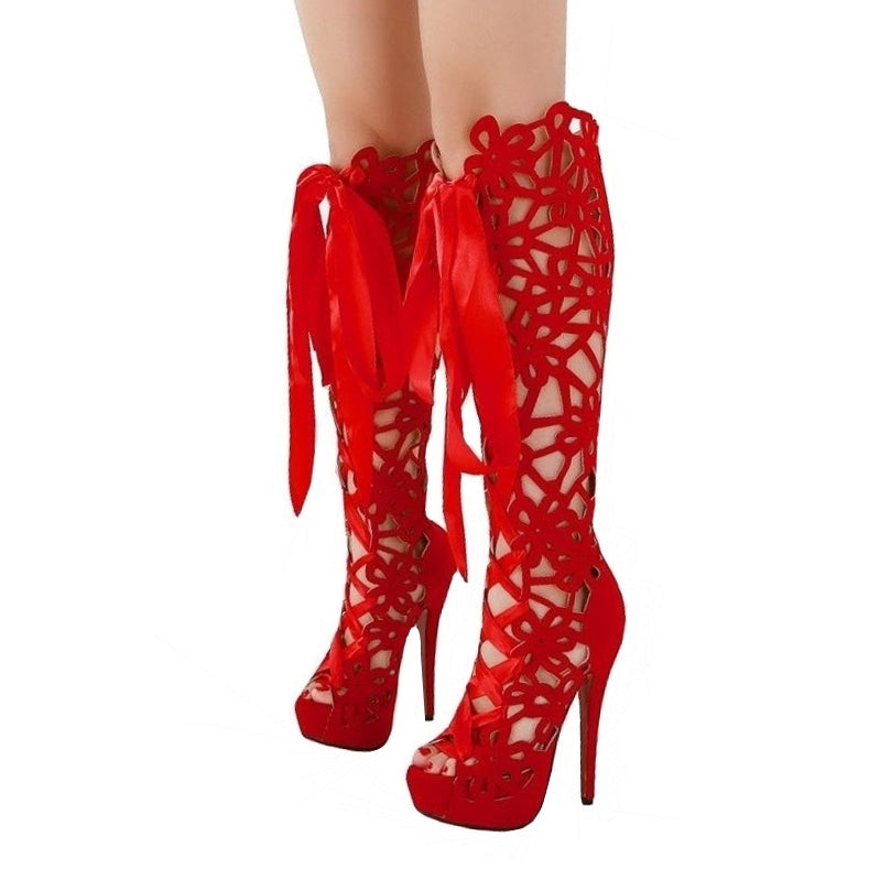 Sandália Gladiadora Cano Alto Com Laço