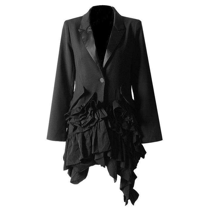 Blazer Alta Costura Com Babados Preto