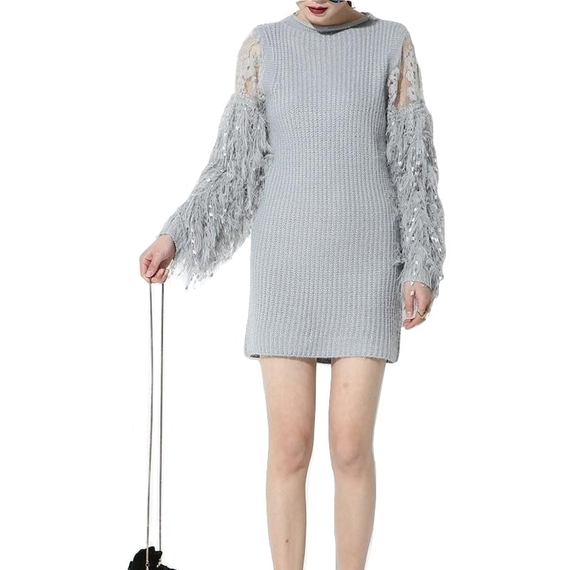 Vestido Tricot Manga Franjas