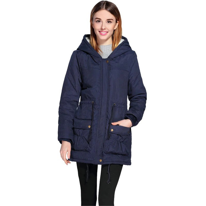 Parka Feminina Azul Forrada Com Capuz
