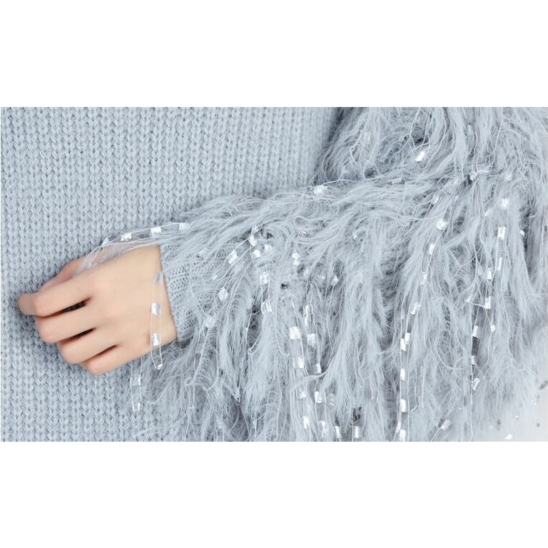 Vestido Tricot Manga Franjas