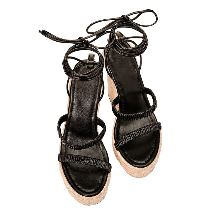 Sandália Espadrille Salto Alto Preto