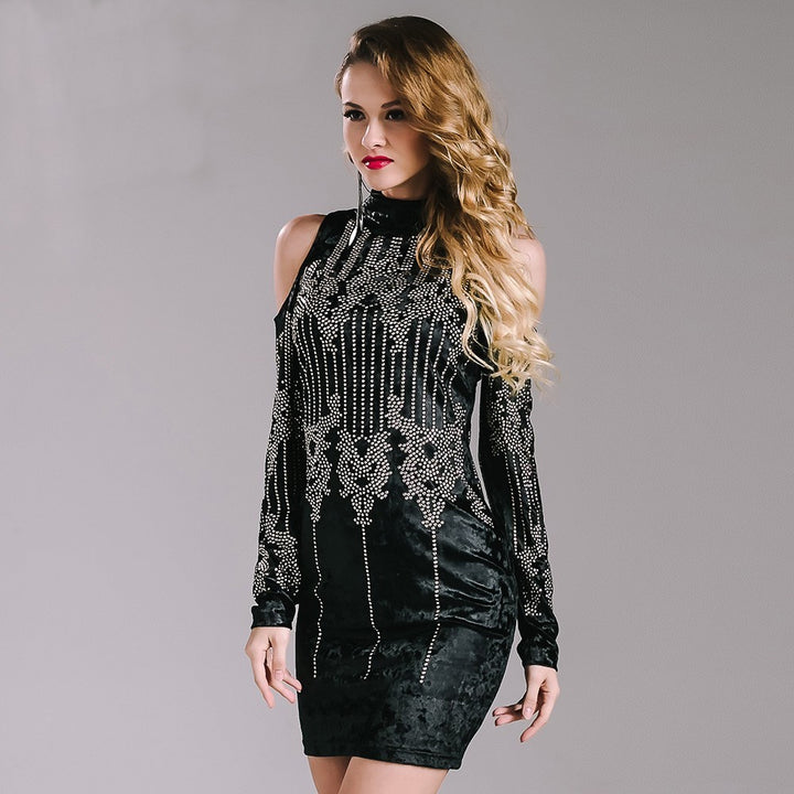 VESTIDO VELUDO COM APLIQUE DE CRISTAIS - PODEROSA SHOP