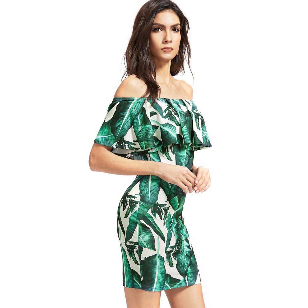 Vestido Ombro a Ombro Estampa Tropical