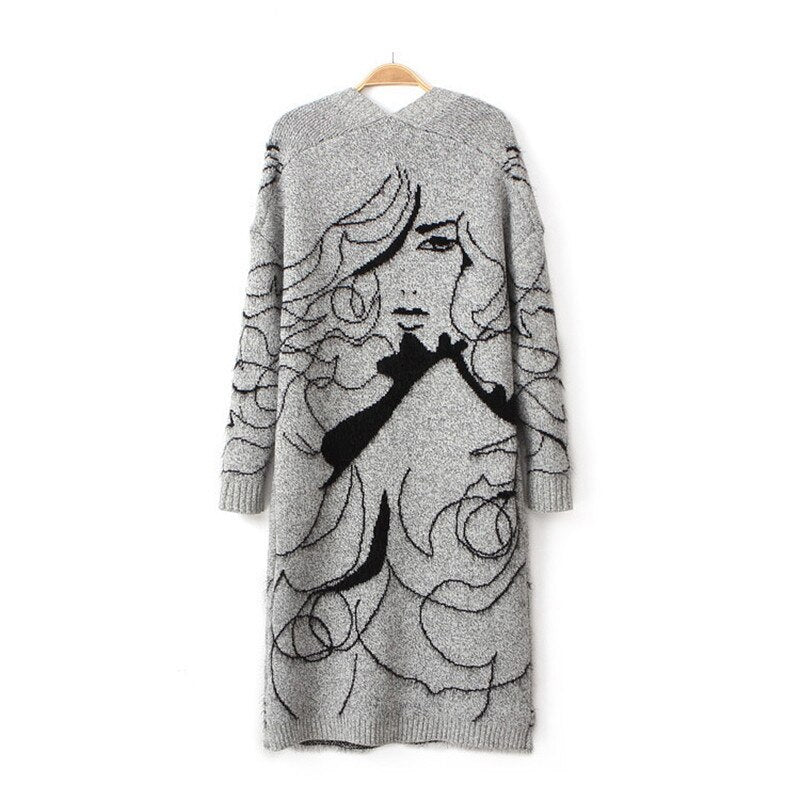 Cardigan Tricot Alongado Cinza