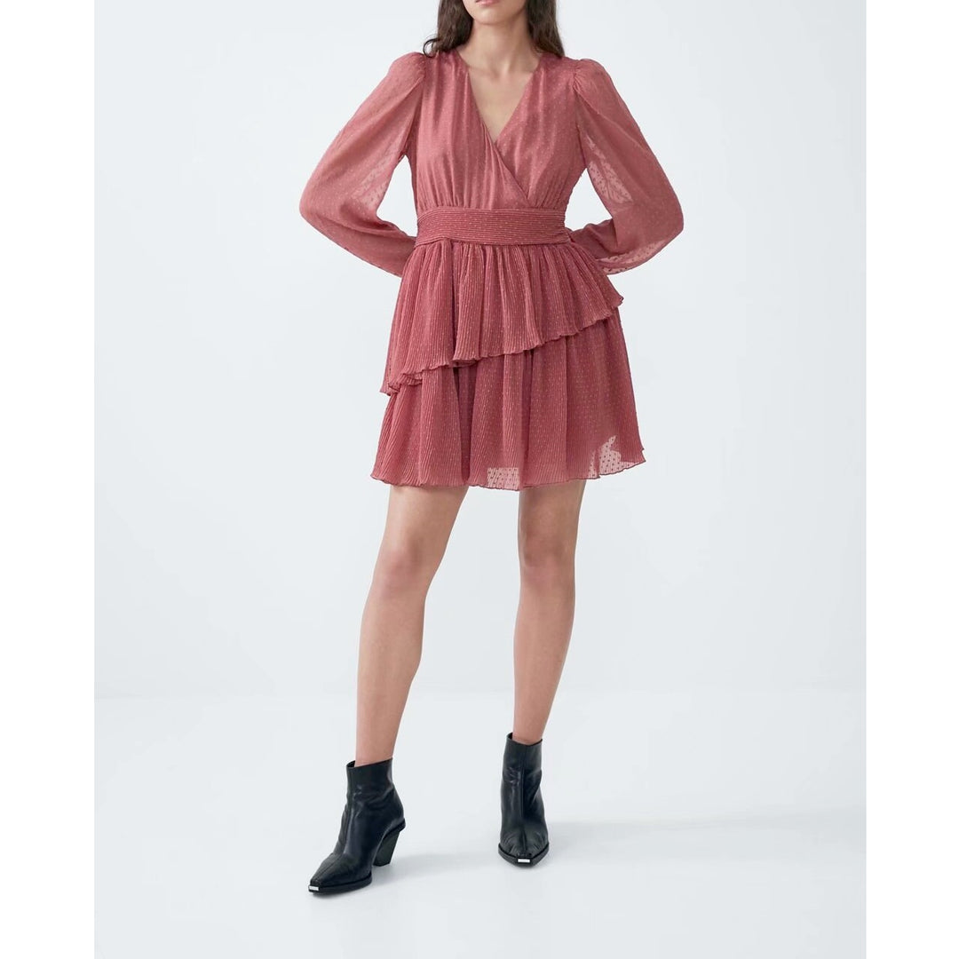 Vestido Curto Transpassado Babados