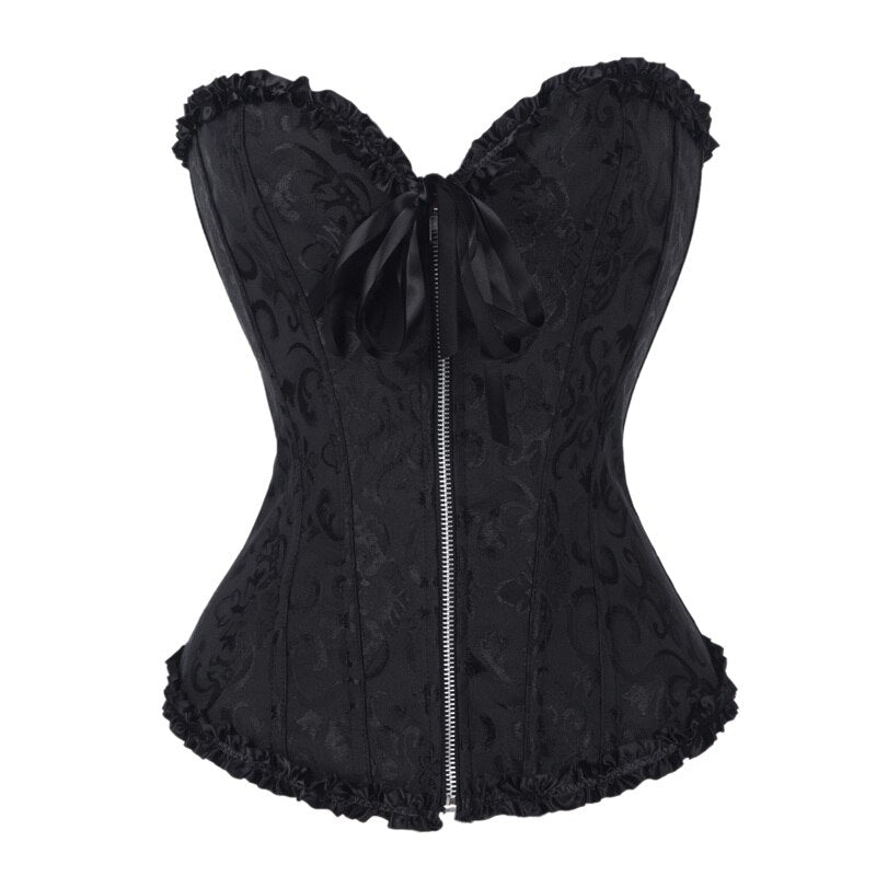 Corset Overbust Floral Preto