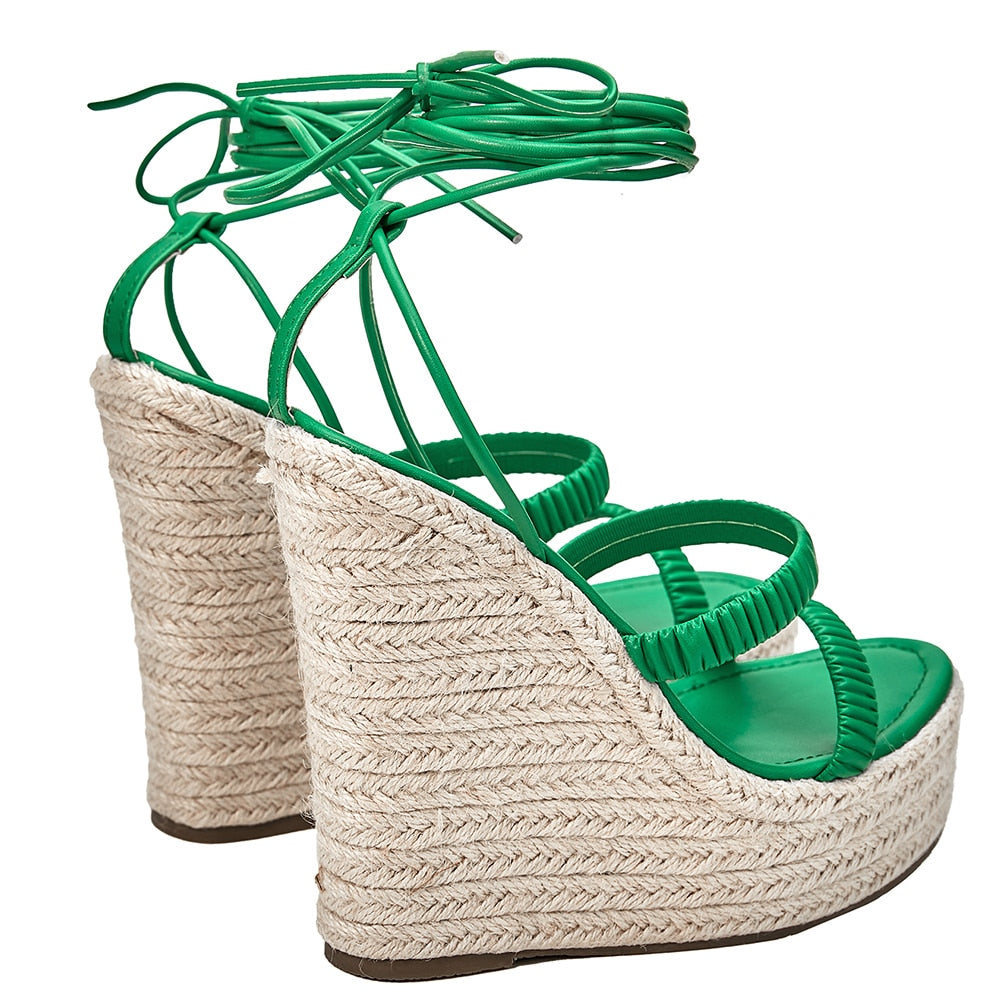Sandália Espadrille Salto Alto Verde