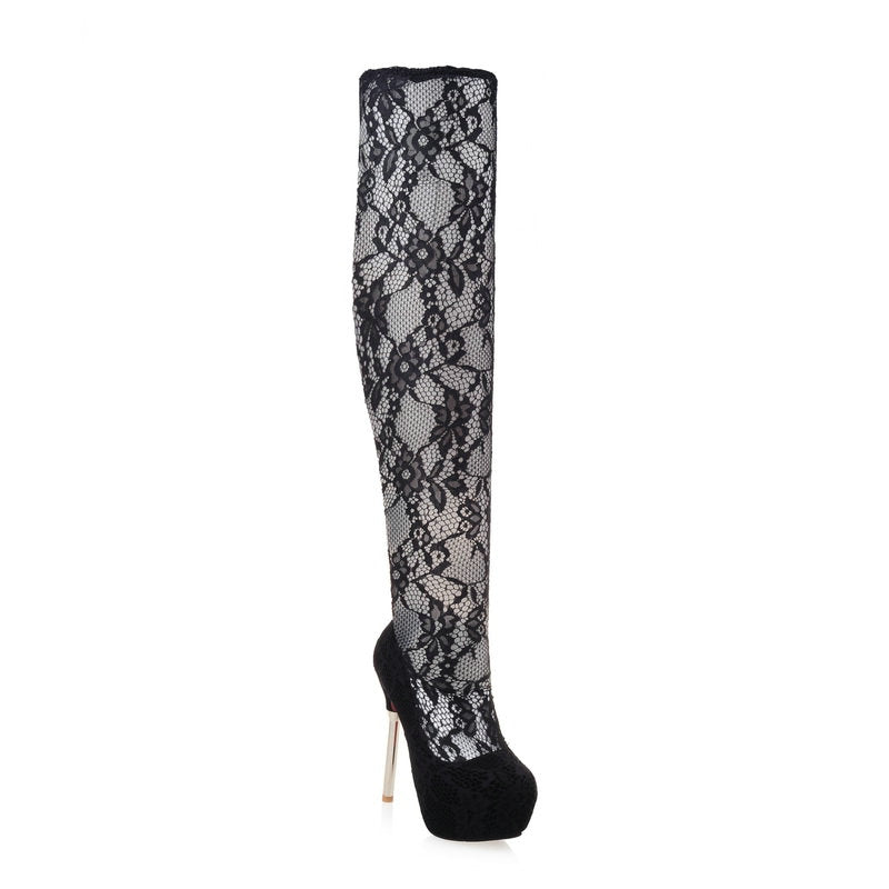 Bota Over The Knee Rendada Com Salto Agulha Glam