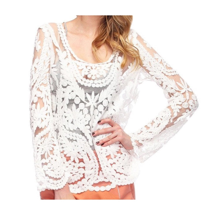 Blusa Manga Longa Renda Floral