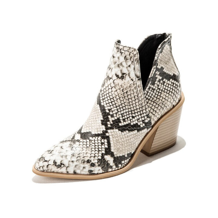 Ankle Boot Snake Com Salto Bloco